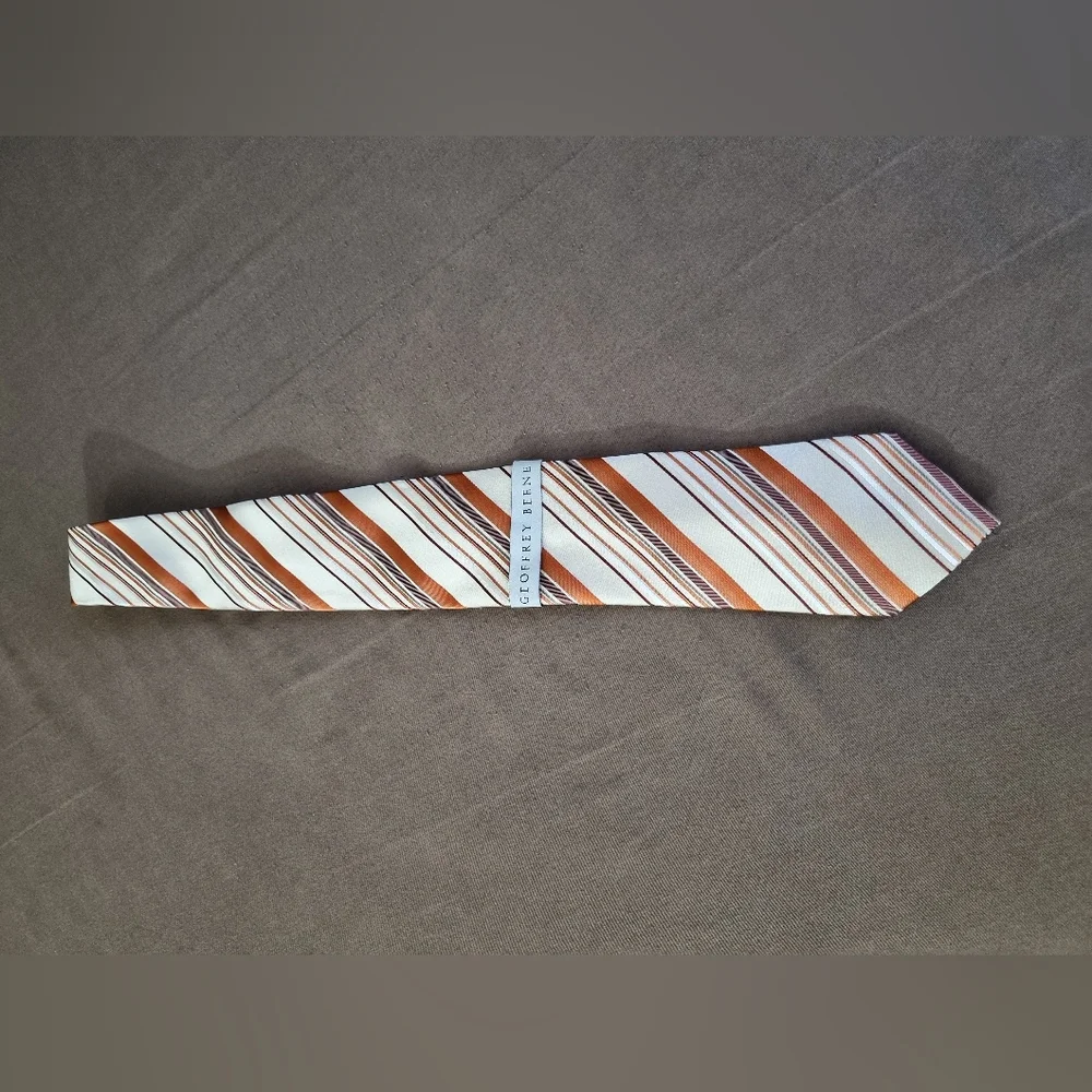Geoffrey Beene Men's Striped Tie - Orange and Brown - Picture 5 of 10